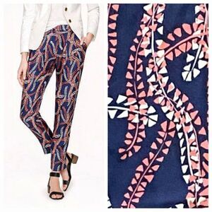 J. Crew Silk Pants Navy Coral Print Sophisticated Size 0